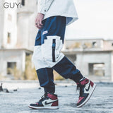 GUYI Contrast Color Pockets Cargo Pants Men Knee Length Patchwork Tactical Trouser Male Fashion Casual Hip Hop Harem Streetwear