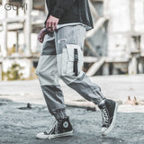 GUYI Contrast Color Pockets Cargo Pants Men Knee Length Patchwork Tactical Trouser Male Fashion Casual Hip Hop Harem Streetwear