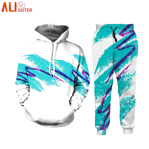 Alisister 2pcs Sets 3D Paper Cup Hoodies Pants 90s Jazz Solo Sweatshirts Trousers Men Women Harajuku Tracksuit Suits Hooded Tops